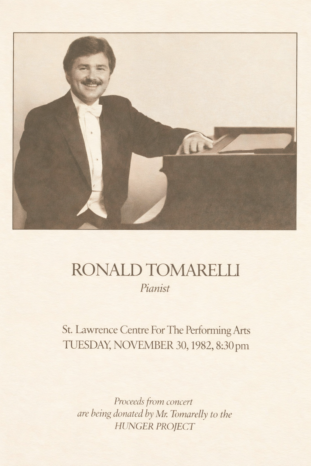 Concert programme from Ronald Tomarelli's performance at St. Lawrence Centre, Toronto, 1982